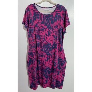 Columbia PFG Freezer III Dress XL Blue Pink Tropical Floral Fishing Hiking UPF50